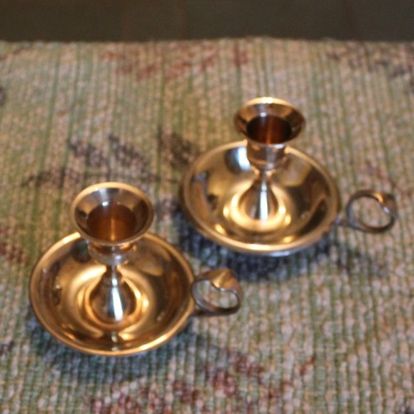 Vintage Brass 2 1/2 inch Candle Holder Set - Picture 3 of 3